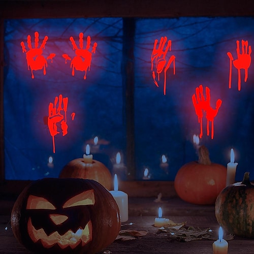 

Halloween Luminous Blood Handprints Footprints Blood Stains Luminous Wall Stickers Holiday Decoration Window Self-adhesive Fluorescent Stickers