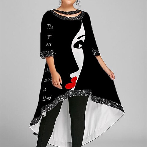 

Women's Plus Size A Line Dress Abstract Boat Neck Print Half Sleeve Fall Winter Casual Short Mini Dress Causal Daily Dress