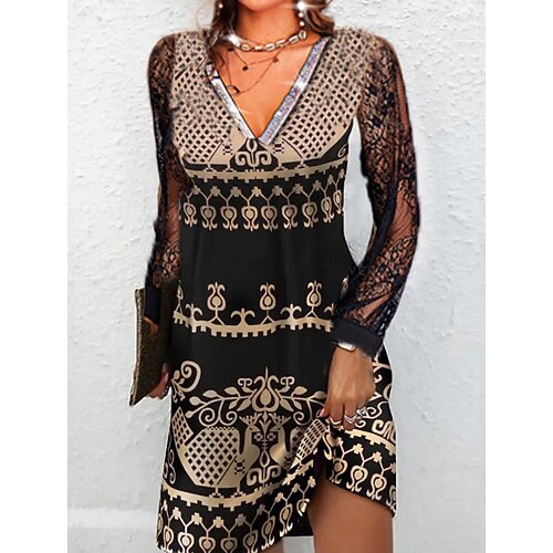 

Women's Sheath Dress Short Mini Dress Black Long Sleeve Floral Print Spring Summer V Neck Casual Fashion Modern 2022 S M L XL XXL 3XL