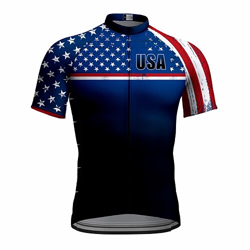 

21Grams Men's Cycling Jersey Short Sleeve Bike Top with 3 Rear Pockets Mountain Bike MTB Road Bike Cycling Breathable Quick Dry Moisture Wicking Reflective Strips Dark Blue American / USA Polyester