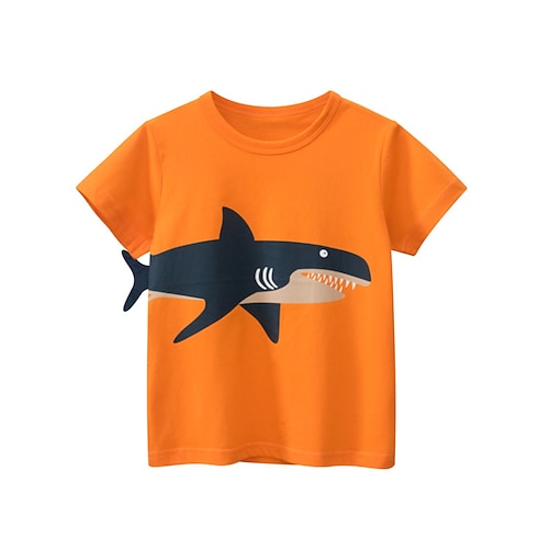 

Kids Boys T shirt Shark Daily Short Sleeve Crewneck Active 2-9 Years Spring Orange