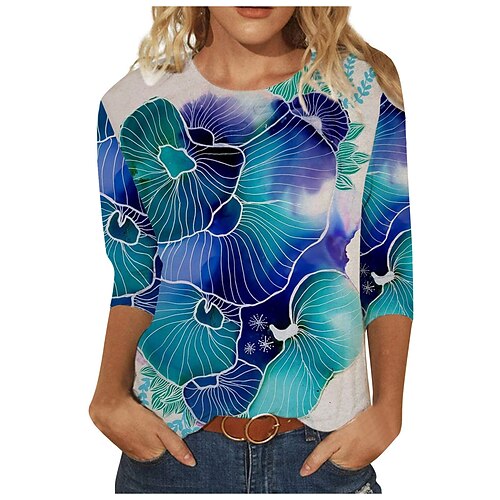 

Mujer Camiseta Blanco Azul Piscina Morado Graphic Estampado Manga Larga Casual Fin de semana Básico Escote Redondo Regular S