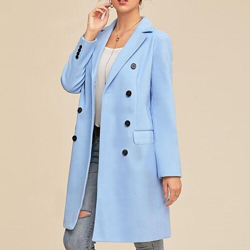 

Women's Coat Casual Daily Street Style Quick Dry Street Vacation Going out Casual Daily Coat Polyester Regular Blue Fall Spring Double Breasted Turndown Loose S M L XL XXL