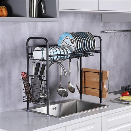 

Stainless Steel Single Layer Inner Length 90cm Kitchen Bowl Rack Shelf Black