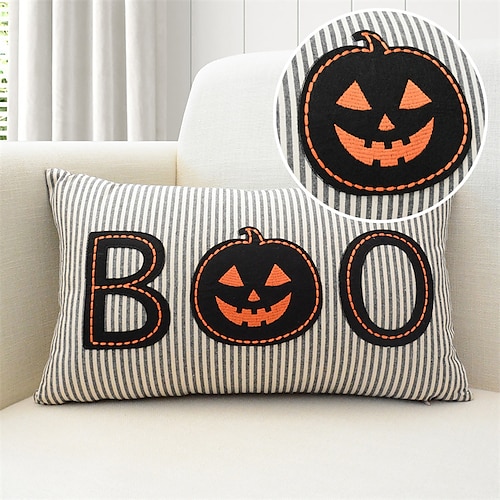

Halloween Throw Pillow Cover Embroidery Pumpkin Farmhouse Square Quality Pillow Case for Bedroom Livingroom Cushion Cover