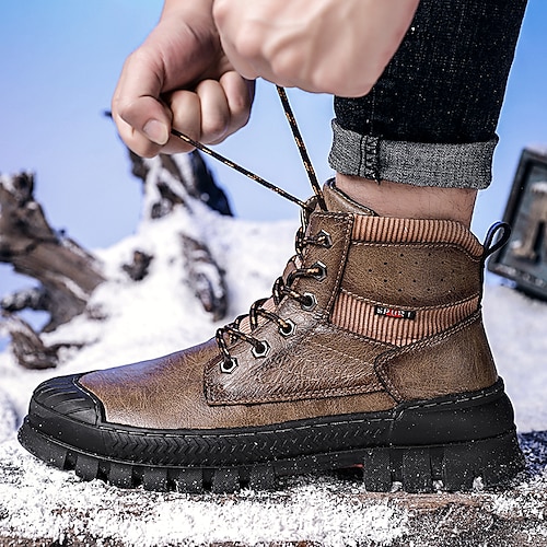 

Men's Boots Combat Boots Hiking Boots Vintage Casual Outdoor Hiking Shoes PU Mid-Calf Boots Black Brown Winter Fall