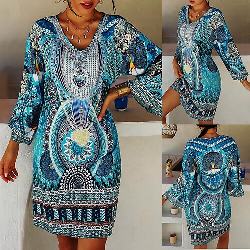 

Adults Women's African Print Dashiki Modern African Outfits For Party Festival 100% Polyester Graphic Short / Mini Carnival Masquerade Dress