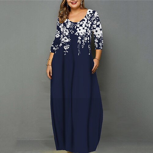 

Women's Plus Size Casual Dress Floral U Neck Print Long Sleeve Fall Winter Casual Vintage Maxi long Dress Causal Daily Dress / 3D Print