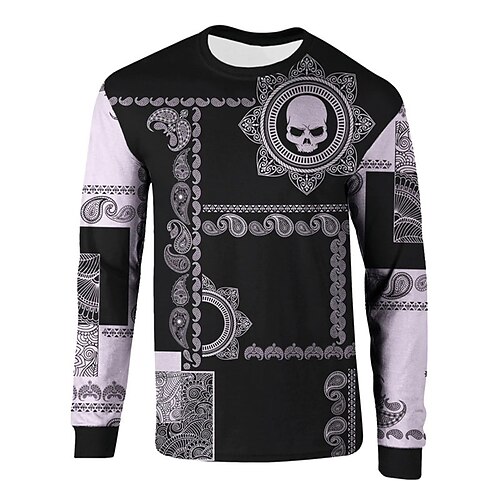 

Men's Unisex T shirt Tee 3D Print Graphic Prints Skull Crew Neck Street Daily Print Long Sleeve Tops Basic Casual Big and Tall Sports Black