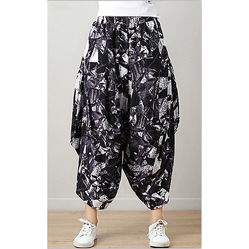 

Women's Pants Trousers Harem Pants Linen / Cotton Blend Black / White Red High Waist Casual Buddha Pants Casual Streetwear Pocket Baggy Micro-elastic Full Length Breathable Tie Dye One-Size