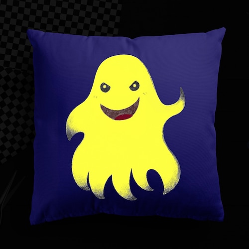 

Halloween UV Reactive Cushion Cover 1PC Soft Decorative Ghost Square Throw Pillow Cover Cushion Case Pillowcase for Bedroom Livingroom Superior Quality Machine Washable Indoor Cushion for Sofa Couch Bed Chair