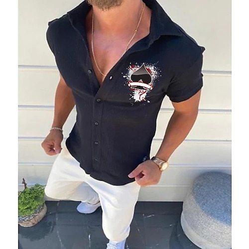 

Men's Shirt Solid Color Poker Turndown Standing Collar White Black Blue Khaki Half Sleeve Outdoor Street Button-Down Print Tops Fashion Designer Casual Breathable / Summer / Spring / Summer