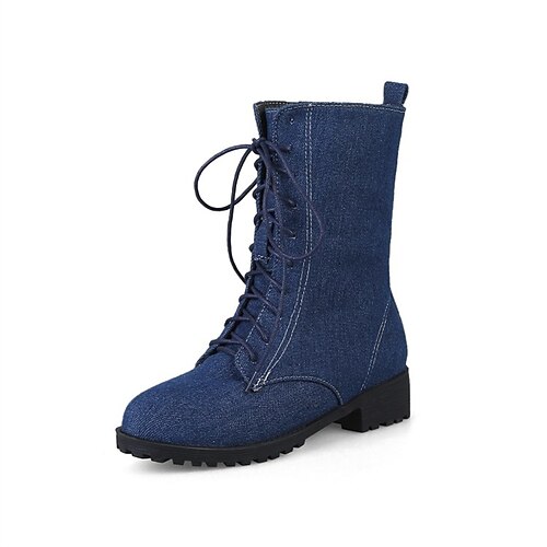 

Women's Boots Daily Lace Up Boots Booties Ankle Boots Winter Lace-up Flat Heel Round Toe Punk Denim Lace-up Solid Colored Black Dark Blue Blue