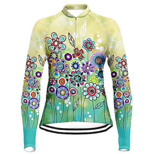 

21Grams Women's Cycling Jersey Long Sleeve Bike Top with 3 Rear Pockets Mountain Bike MTB Road Bike Cycling Breathable Quick Dry Moisture Wicking Reflective Strips Yellow Floral Botanical Polyester