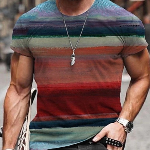 

Men's Unisex T shirt Tee 3D Print Striped Graphic Prints Crew Neck Street Daily Print Short Sleeve Tops Casual Big and Tall Sports Red / Summer / Summer