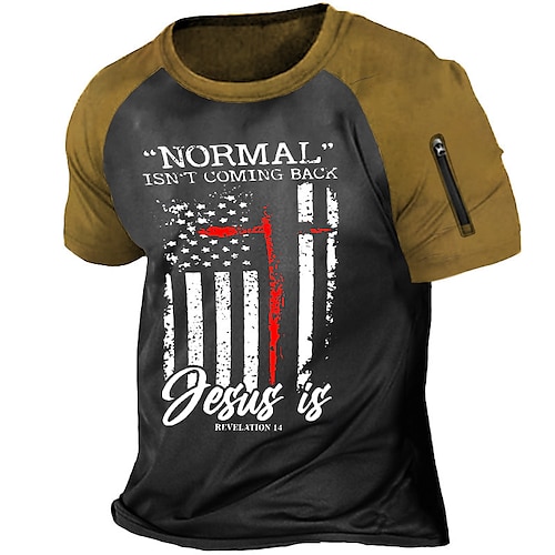 

Men's Unisex T shirt Tee 3D Print Color Block Graphic Prints National Flag Crew Neck Street Daily Zipper Patchwork Short Sleeve Tops Designer Casual Big and Tall Sports Black / Summer