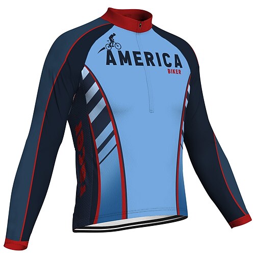 

21Grams Men's Cycling Jersey Long Sleeve Bike Top with 3 Rear Pockets Mountain Bike MTB Road Bike Cycling Breathable Quick Dry Moisture Wicking Reflective Strips Blue American / USA Polyester Spandex