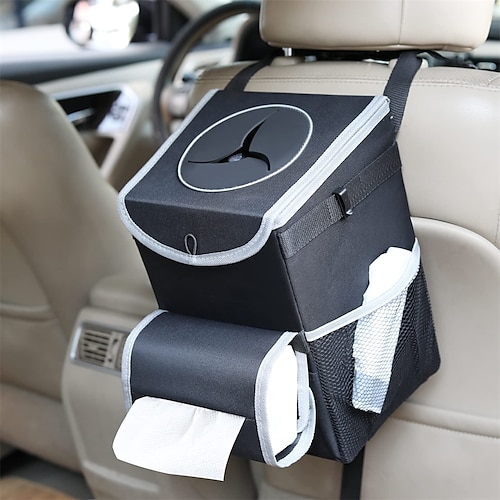 

Car Trash Can with Lid and Storage Pockets, Car Liner Removable Storage Bag and Wet Wipe Holder 100% Leak-Proof, Auto Accessories trashcan, Car Organizer Car Garbage Can
