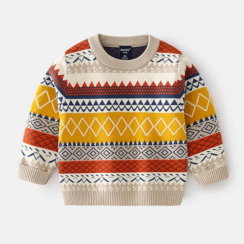 

Kids Boys Sweater Color Block School Long Sleeve Active 3-6 Years Winter Blue Beige