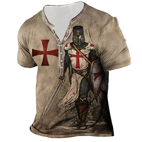 

Men's Henley Shirt Tee T shirt Tee 3D Print Graphic Cross Plus Size Henley Daily Sports Button-Down Print Short Sleeve Tops Designer Basic Casual Big and Tall Green Blue Gray / Summer / Summer