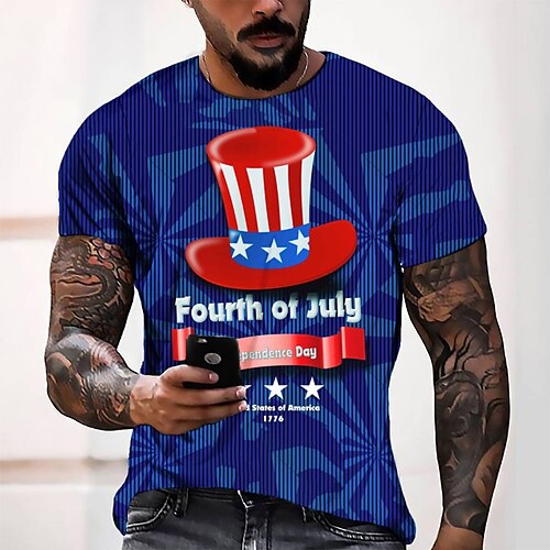 

Men's T shirt Tee Tee Graphic Round Neck Blue Short Sleeve 3D Print Casual Daily 3D Print Tops Fashion Cool Designer Comfortable / Summer / Summer