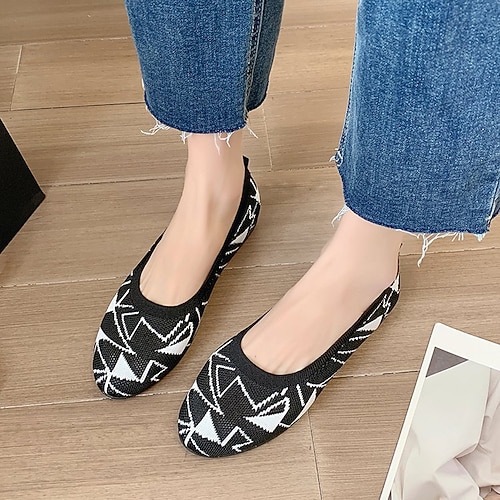 

Women's Flats Daily Comfort Shoes Plus Size Flat Heel Round Toe Casual Minimalism Knit Loafer Solid Colored Black Yellow