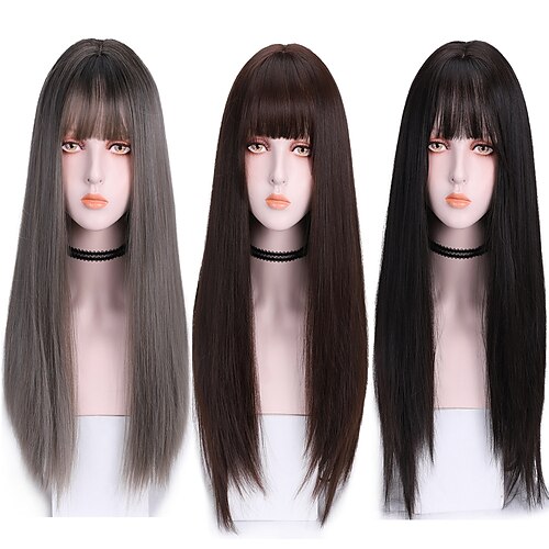 

New Long Straight Hair Chemical Fiber Simulation Qi Liuhai Wig Multicolor Fashion Hair Set