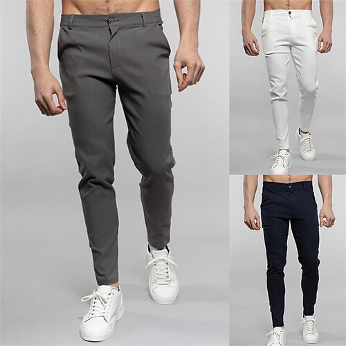 

Men's Chinos Trousers Jogger Pants Pocket Straight Leg Solid Color Comfort Breathable Casual Daily Streetwear Sports Fashion ArmyGreen Navy Blue Micro-elastic