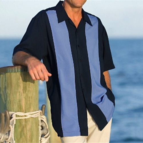 

Men's Shirt Striped Turndown Purple Short Sleeve 3D Print Outdoor Street Button-Down Print Tops Fashion Casual Breathable / Summer / Spring / Summer