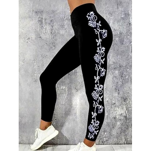 

Women's Yoga Pants Tummy Control Butt Lift High Waist Yoga Fitness Gym Workout Cropped Leggings Floral Black Sports Activewear High Elasticity 21Grams / Athletic / Athleisure