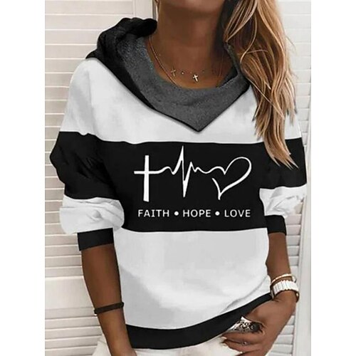 

Women's Pullover Hoodie Sweatshirt Heart Text Monograms Print Daily Sports 3D Print Active Streetwear Hoodies Sweatshirts Black