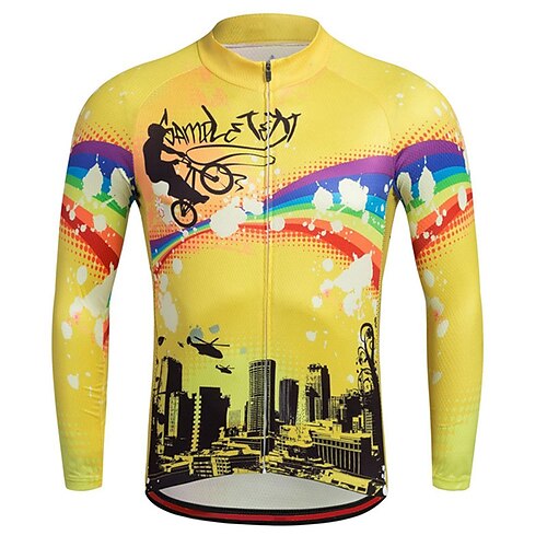 

21Grams Men's Cycling Jersey Long Sleeve Bike Top with 3 Rear Pockets Mountain Bike MTB Road Bike Cycling Breathable Quick Dry Moisture Wicking Reflective Strips Yellow Graphic Polyester Spandex