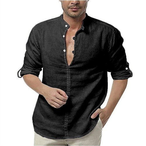 

Men's Henley Shirt Casual Shirt Solid Color Stand Collar Black Khaki Light gray Light Blue White Street Daily Long Sleeve Button-Down Clothing Apparel Fashion Casual Comfortable