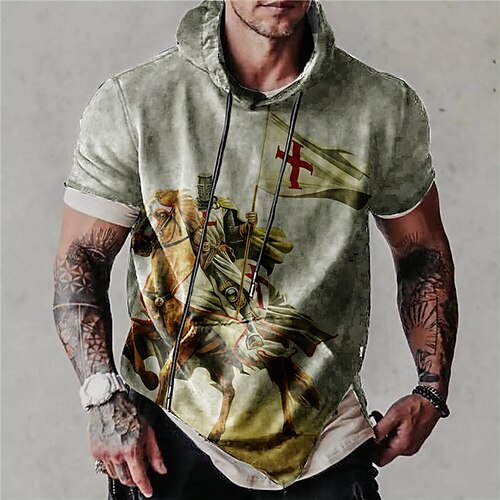 

Men's Unisex Pullover Hoodie Sweatshirt Hooded Horse Graphic Prints Print Sports Outdoor Daily Sports 3D Print Streetwear Designer Hoodies Sweatshirts Short Sleeve Gray Khaki