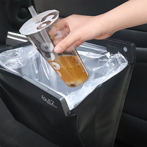 

1pcs Car Trash Bag, Superior PU Leather with LED Light and Magnet Closure Design, Bundle with Tissue Box and 30 Disposable Inner Garbage Bags, Waterproof Vehicle Rubbish Container Garbage Can