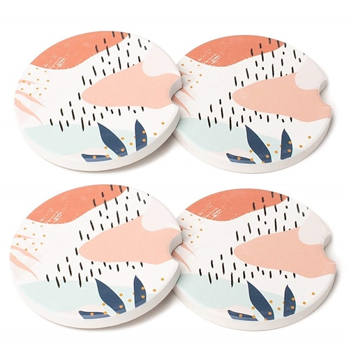 

Car Coasters 4 Pack Car Cup Holder Coasters Absorbent Ceramic Stone Coasters for Car 2.56 inch Modern Abstract Design for Men and Women