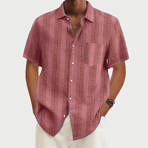 

Men's Shirt Hot Stamping Tribal Graphic Prints Turndown Street Sports Button-Down Print Short Sleeves Tops Casual Fashion Comfortable Big and Tall Pink / Summer