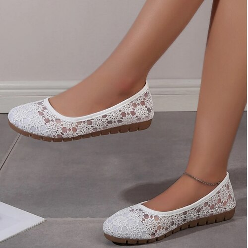 

Women's Flats Daily Flat Heel Sweet Lace Solid Colored Black Beige White