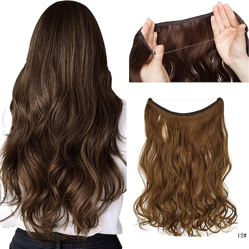 

16 Inch Long Body Wave hair Extension Synthetic Heat Resistant Wrap Around Drawstring Curly Wavy Hairpieces for Women