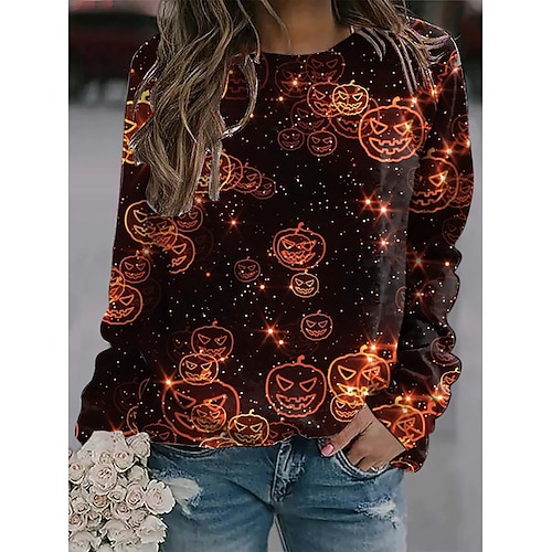 

Women's Sweatshirt Pullover Active Streetwear Print Black Pumpkin Halloween Round Neck Long Sleeve S M L XL XXL 3XL
