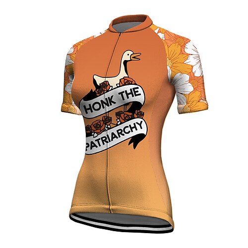 

21Grams Women's Cycling Jersey Short Sleeve Bike Top with 3 Rear Pockets Mountain Bike MTB Road Bike Cycling Breathable Quick Dry Moisture Wicking Reflective Strips Orange Animal Honk Your Horn