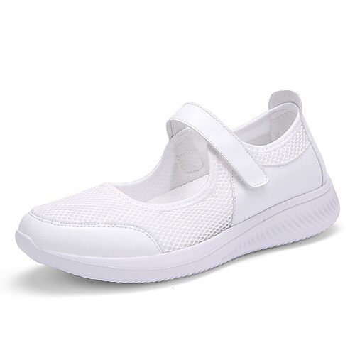 

Women's Sneakers Daily White Shoes Summer Flat Heel Round Toe Casual Minimalism Walking Shoes Mesh Magic Tape Solid Colored Black White