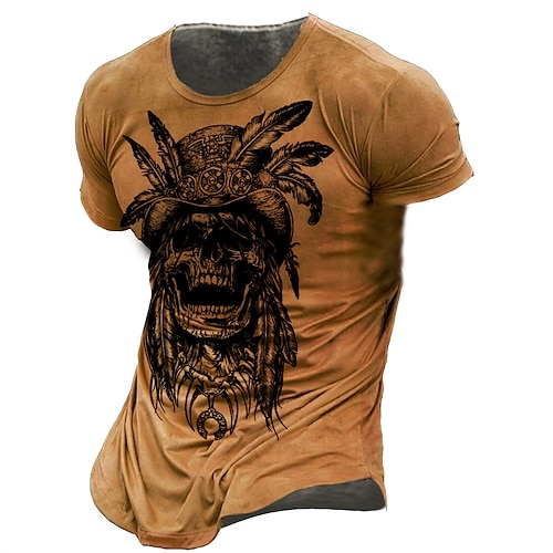 

Men's Unisex T shirt Tee Skull Graphic Prints Crew Neck Brown Short Sleeve 3D Print Outdoor Street Print Tops Vintage Sports Designer Casual / Summer / Summer