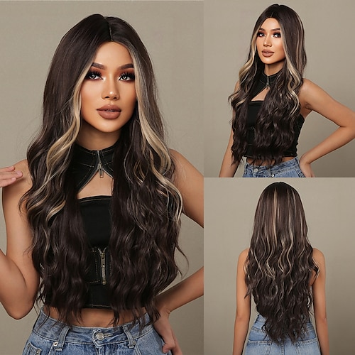 

Synthetic Wig Natural Wave Middle Part Wig 30 inch A1 Synthetic Hair Women's Brown