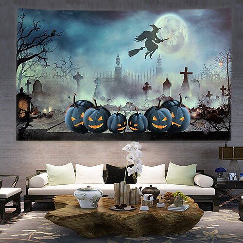 

Halloween Party Wall Tapestry Art Decor Blanket Curtain Hanging Home Bedroom Decoration Polyester Pumpkin Witch