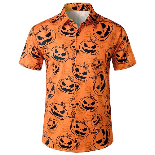 

Herren Hemd Kürbis Umlegekragen Grün Blau Purpur Gelb Orange 3D-Druck Outdoor Halloween Kurze Ärmel Button-Down Bedruckt Bekleidung Vintage Cool Designer Casual