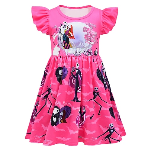

Kids Little Girls' Dress The Nightmare Before Christmas Cartoon A Line Dress Party Halloween Light Purple Black Blue Short Sleeve Beautiful Cute Dresses Halloween Spring Summer Regular Fit 2-8 Years