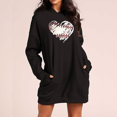 

Women's Pullover Hoodie Sweatshirt Heart Baseball Pocket Print Daily Sports Hot Stamping Streetwear Long Hoodies Sweatshirts Black Red