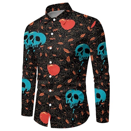 

Men's Shirt Skull Turndown Black Long Sleeve 3D Print Outdoor Halloween Button-Down Print Tops Vintage Cool Designer Casual