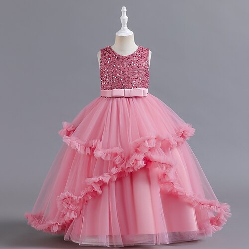 

kinderkleidung Mädchen Kleid Pailletten Tüll-Kleid Maxi Kleid Party mit Schnürung Tüll Ärmellos Kuschelig Kleid 4-12 Jahre Herbst Blau Purpur Rosa